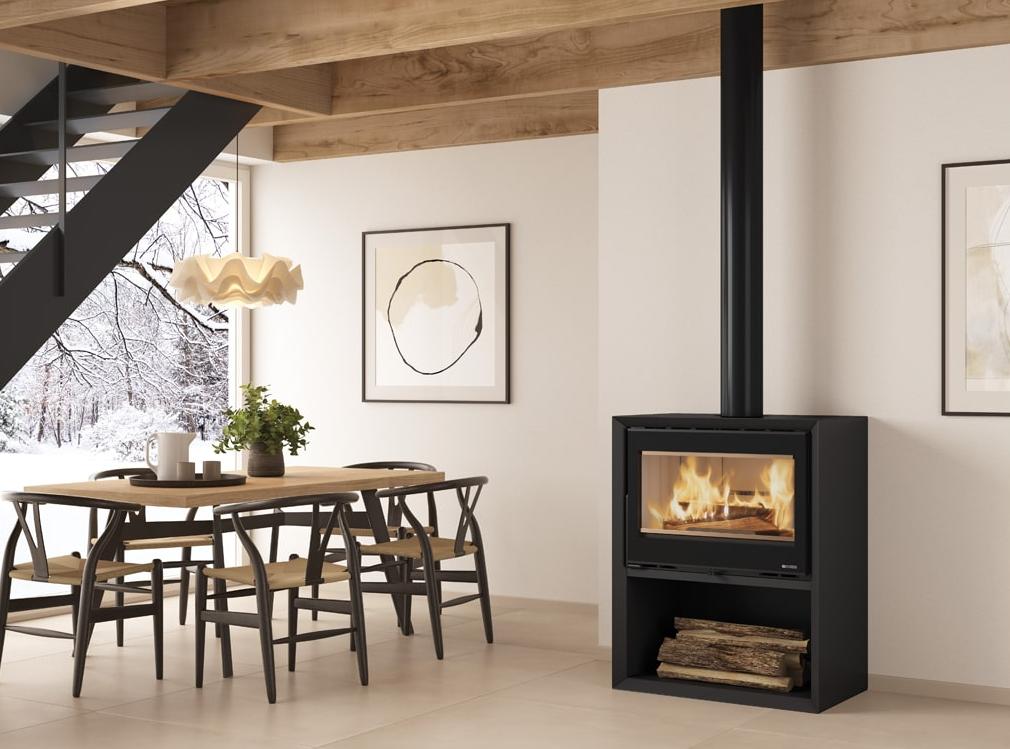 Poêle à bois raccordable - LA NORDICA Dante.16 avec range-bûches 12.4 kW