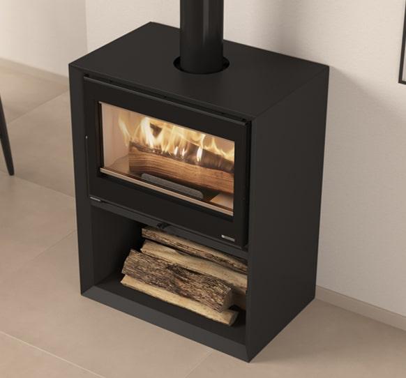 Poêle à bois raccordable - LA NORDICA Dante.16 avec range-bûches 12.4 kW