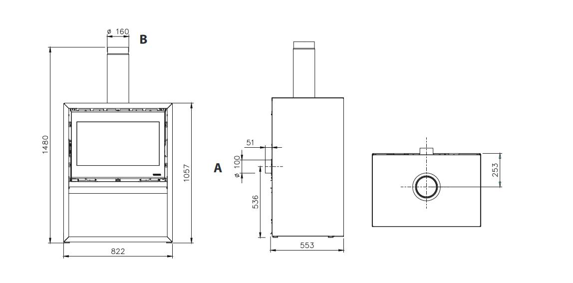 Poêle à bois raccordable - LA NORDICA Dante.16 avec range-bûches 12.4 kW