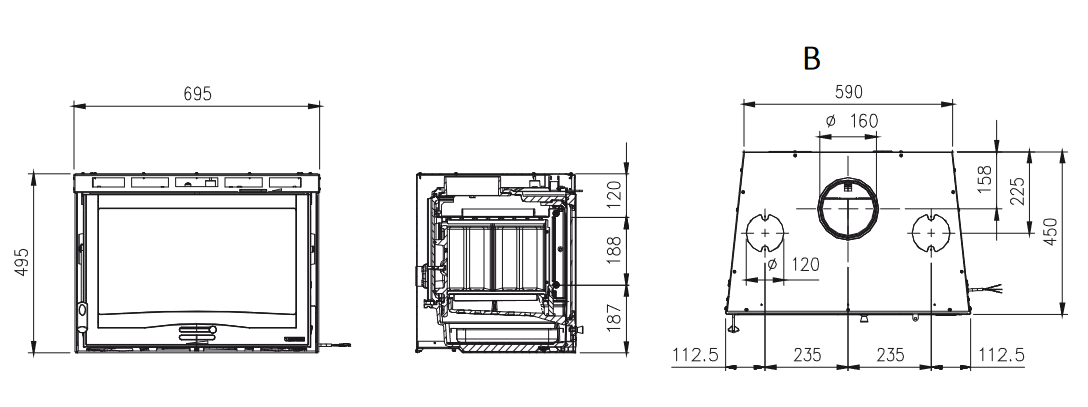 Insert à bois ventilé - LA NORDICA Inserto 70 H 49.16 6.7 kW