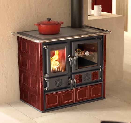Cuisinière à bois raccordable - LA NORDICA Rosa.16 Maiolica Bordeaux 8.8 kW