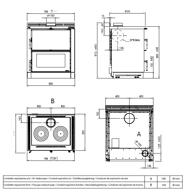 Cuisinière à bois encastrable raccordable - LA NORDICA Verona XXL.16 7 kW