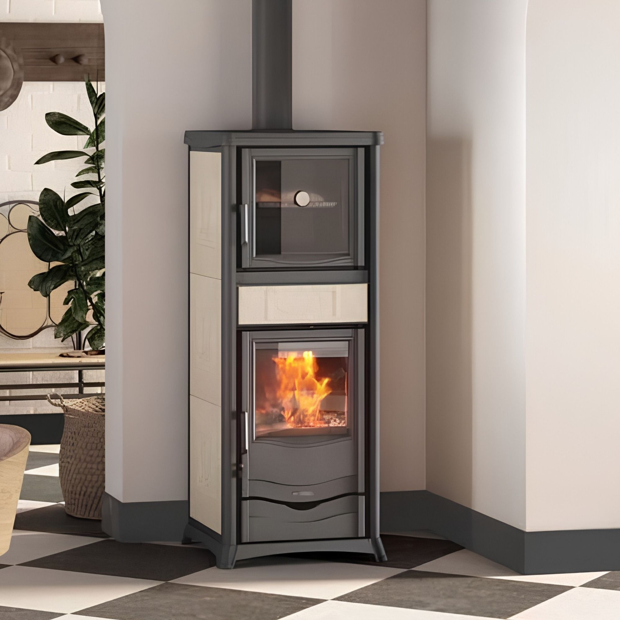 Poêle à bois avec four raccordable - LA NORDICA Rossella Plus Forno.165 Ceramica 9.4 kW