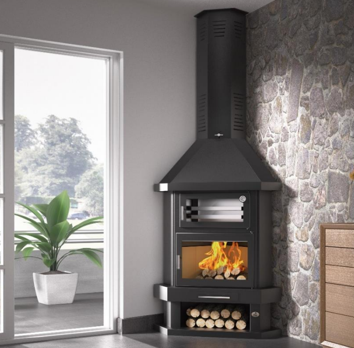 Cheminée d'angle avec four - FIREMATIC New York 10.4 kW