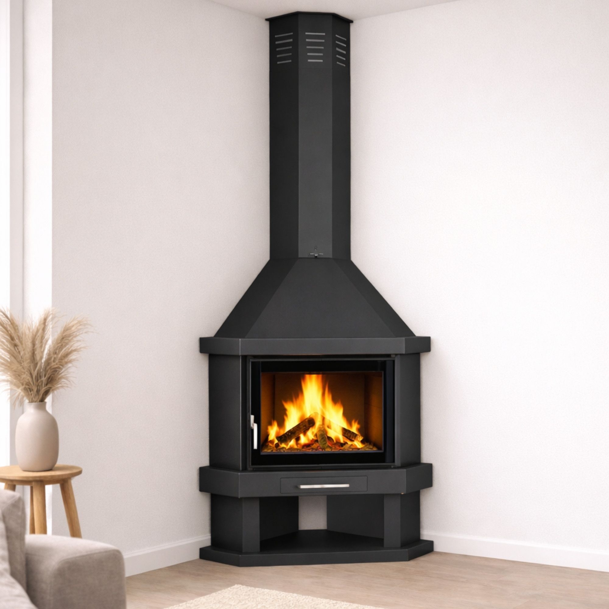 Poêle à bois cheminée d'angle - FIREMATIC Arizona 10.9 kW