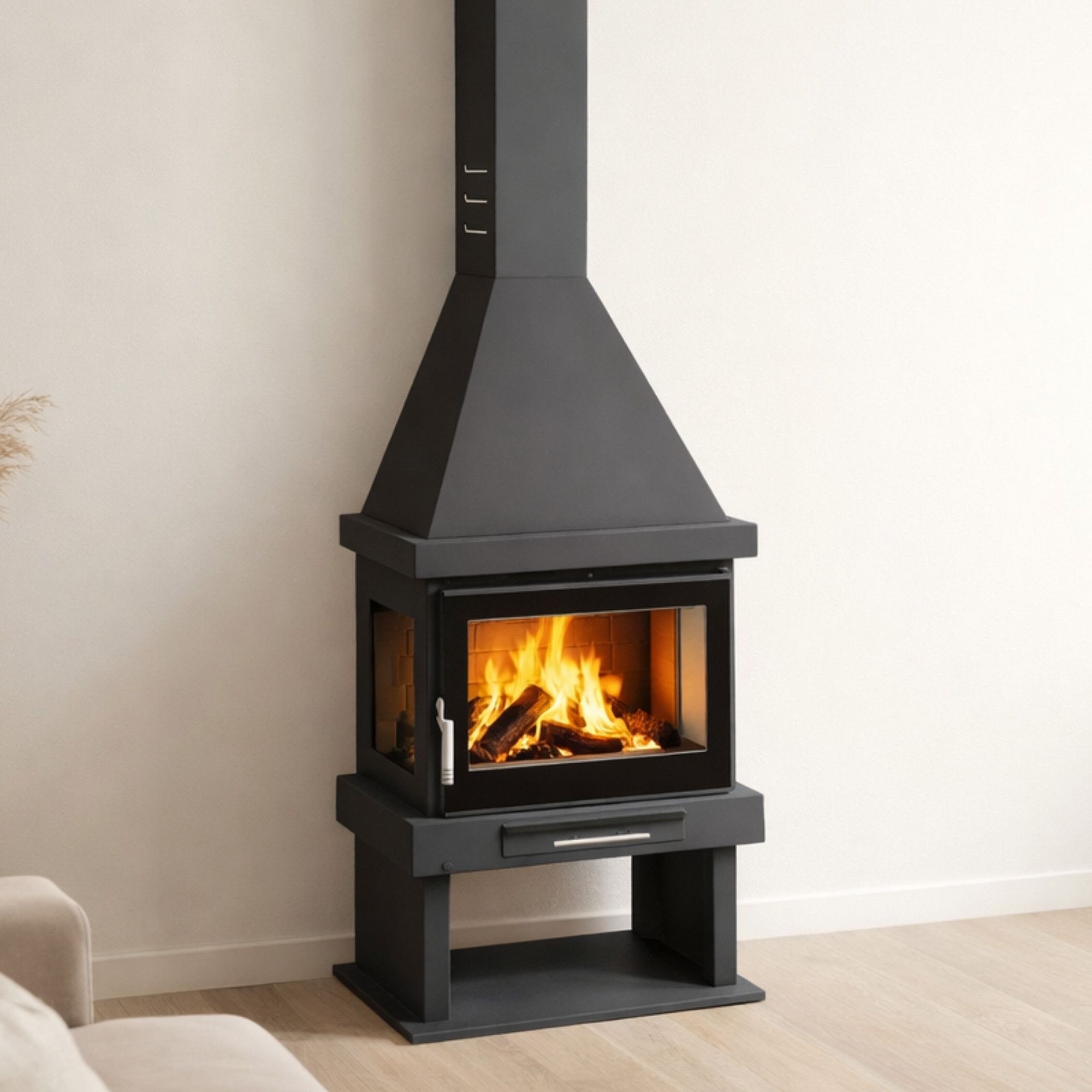 Poêle à bois ventilé cheminée 3 vitres - FIREMATIC Indiana 10.9 kW