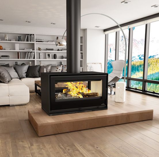 Poêle à bois 2 vitres avec range bûches - BRONPI Cairo 90-D Box 13 kW