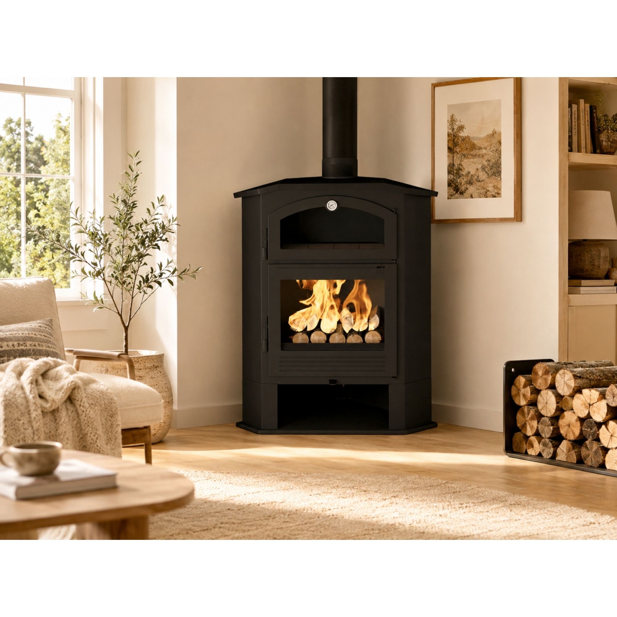 Poêle à bois d'angle avec four - FIREMATIC Idaho 9.5 kW