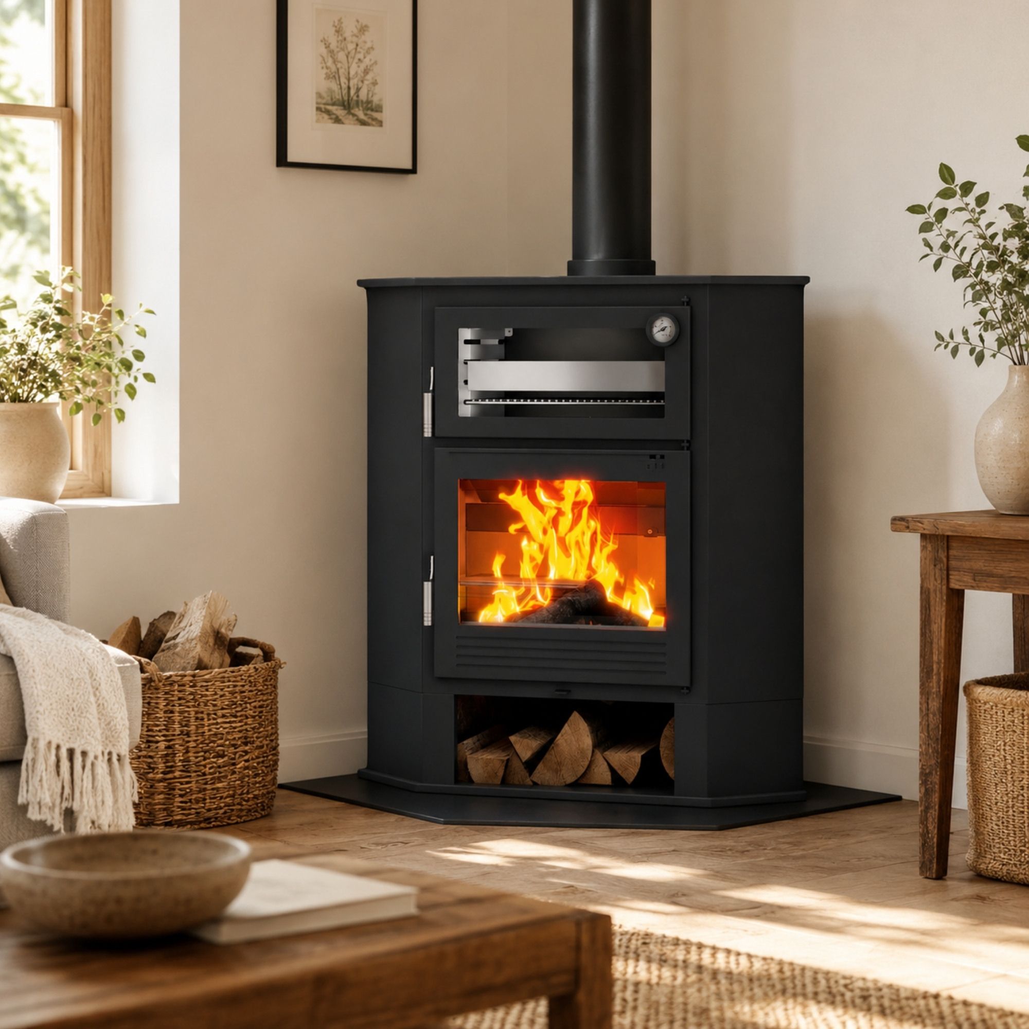 Poêle à bois d'angle avec four - FIREMATIC Akron 9.5 kW
