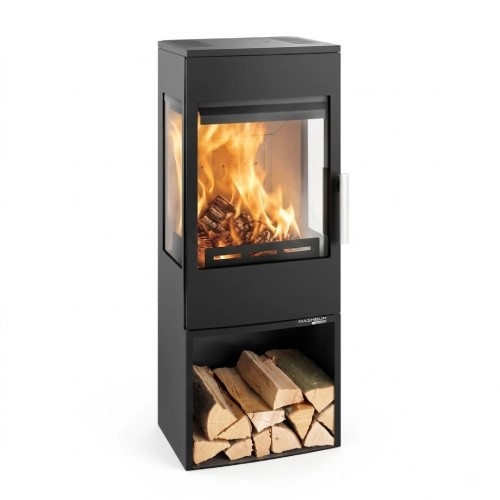 Poêle à bois Haas + Sohn WIEN.l Easy III 7,3 kW avec un compartiment pour ranger le bois