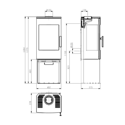 Poêle à bois Haas + Sohn WIEN.l Easy III 7,3 kW avec un compartiment pour ranger le bois