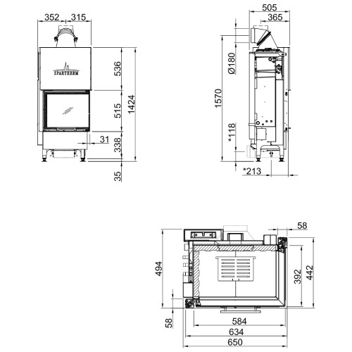 Insert bois Spartherm Varia 2R-55h H²O 7 kW porte coulissante, hydro