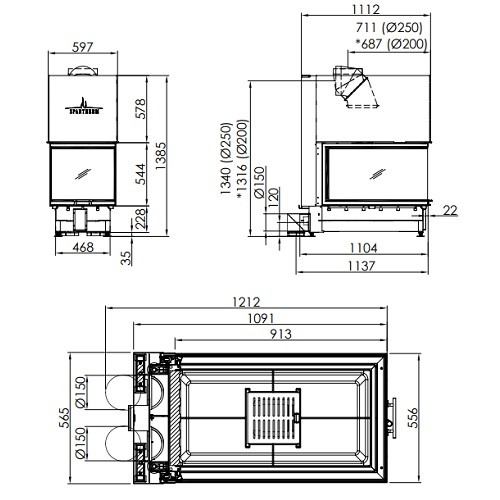 Insert bois Spartherm Arte U-90h 13 kW porte coulissante