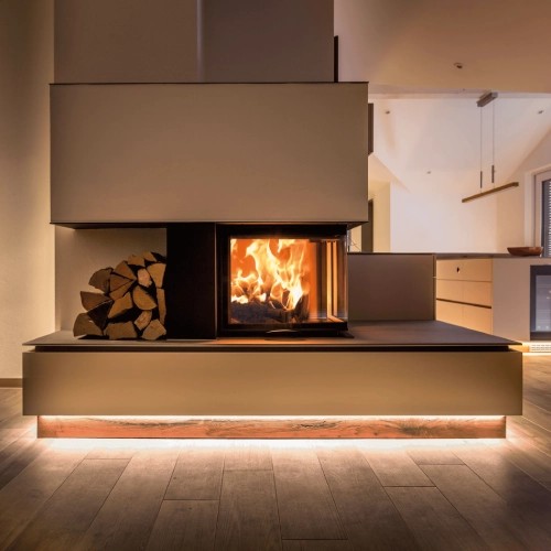 Insert bois Austroflamm Cheminée d'angle 69x49x57S 2.0 | 12 kW porte coulissante