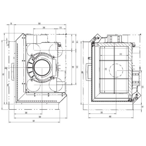 Insert bois Austroflamm Cheminée d'angle 69x49x57S 2.0 | 12 kW porte coulissante