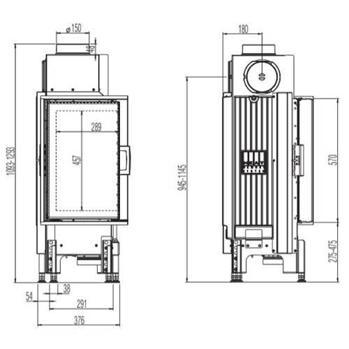 Insert bois Austroflamm Cheminée d'angle 38x38x57K 2.0 | 5 kW porte tournante