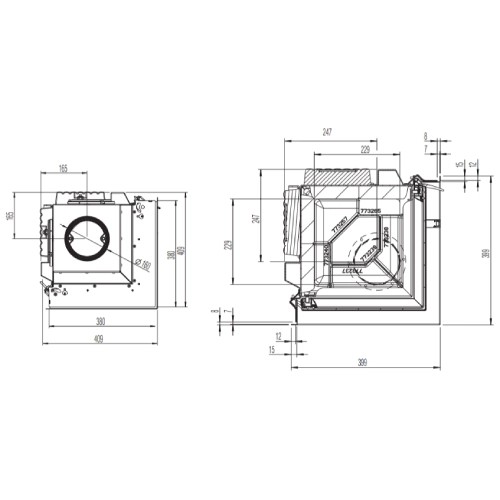 Insert bois Austroflamm Cheminée d'angle 38x38x57K 2.0 | 5 kW porte tournante
