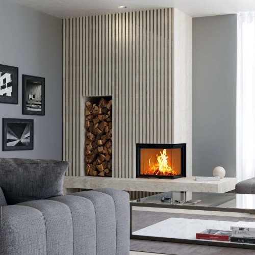 Insert bois Austroflamm Cheminée d'angle 63x40x51S 2.0 | 12 kW porte coulissante