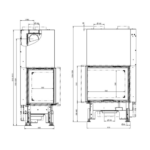 Insert bois Austroflamm Cheminée d'angle 63x40x51S 2.0 | 12 kW porte coulissante