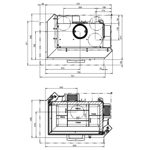 Insert bois Austroflamm Cheminée d'angle 63x40x51S 2.0 | 12 kW porte coulissante