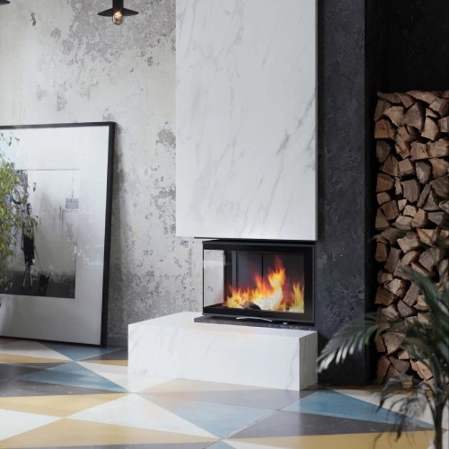 Insert bois Austroflamm Cheminée d'angle 63x40x42S 2.0 | 8 kW porte coulissante