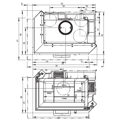 Insert bois Austroflamm Cheminée d'angle 63x40x42S 2.0 | 8 kW porte coulissante