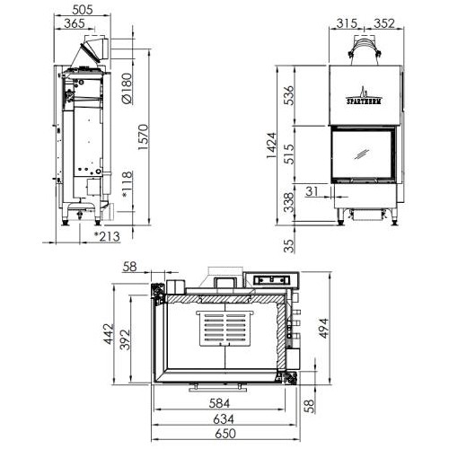 Insert bois Spartherm Varia 2L-55h H²O 7 kW porte coulissante, hydro