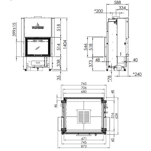Insert bois Spartherm Varia FDh H2O 10 kW porte coulissante, tunnel, hydro