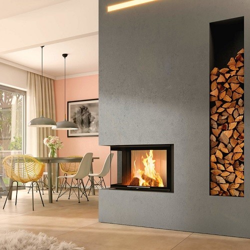Insert bois Spartherm Varia 2L-68h 9,6 kW cheminée d'angle, porte coulissante