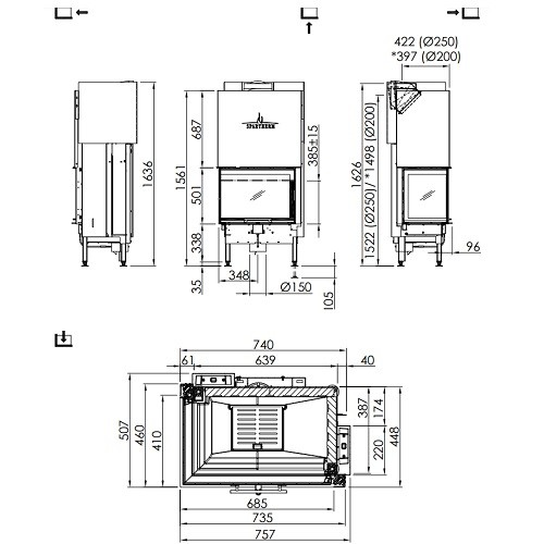 Insert bois Spartherm Varia 2L-68h 9,6 kW cheminée d'angle, porte coulissante