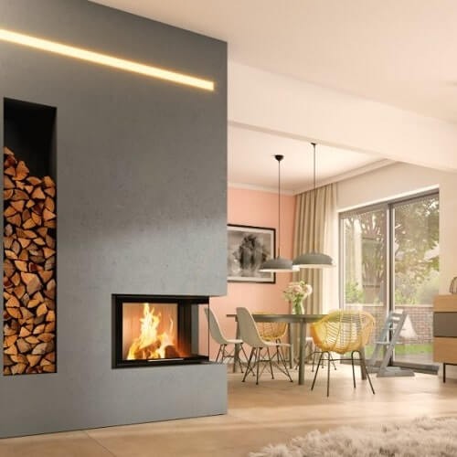 Insert bois Spartherm Varia 2R-68h 9,6 kW cheminée d'angle, porte coulissante