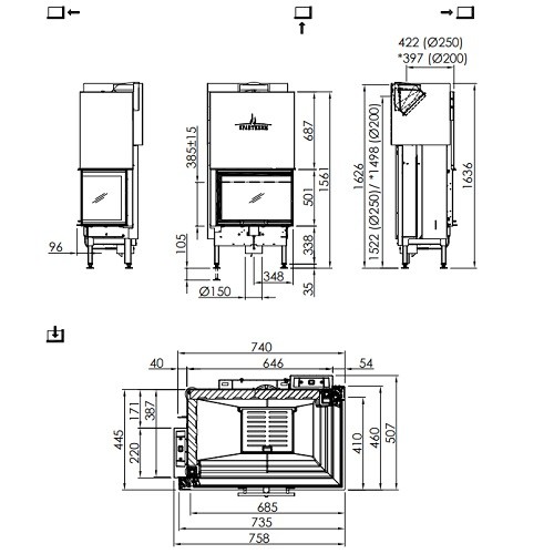 Insert bois Spartherm Varia 2R-68h 9,6 kW cheminée d'angle, porte coulissante