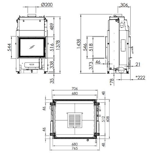 Insert bois Spartherm Varia FD H2O 10 kW porte pivotante, tunnel, hydro