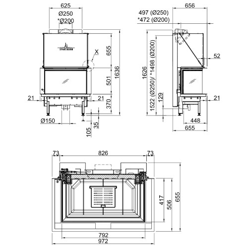 Insert bois Spartherm Premium A-3RL-80h 11,4 kW cheminée panoramique, porte coulissante