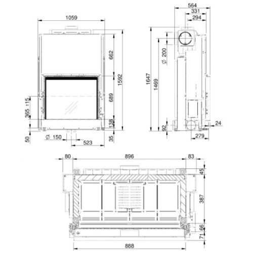 Insert bois Spartherm Premium A-1V-87h 13,8 kW porte coulissante