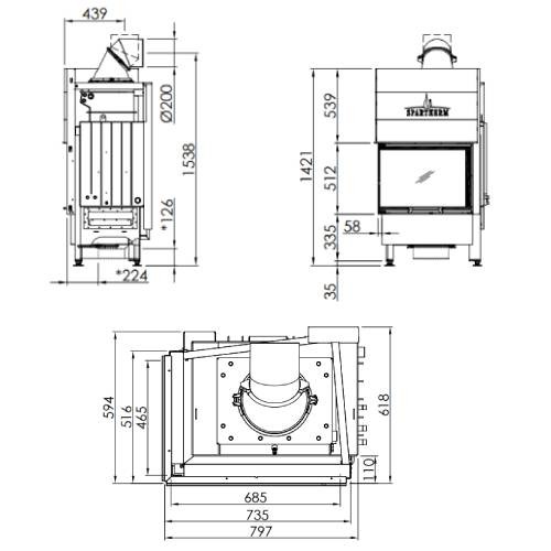Insert bois Spartherm Varia 2Lh H²O 10,4 kW porte coulissante, hydro