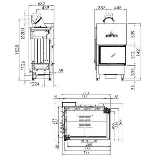 Insert bois Spartherm Varia 2Rh H²O 10,4 kW porte coulissante, hydro