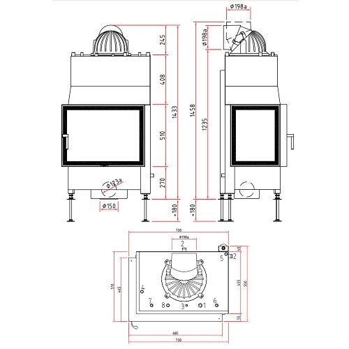 Insert bois SCHMID Ekko W L 67(45)51 s porte pivotante 14,9 kW avec pont