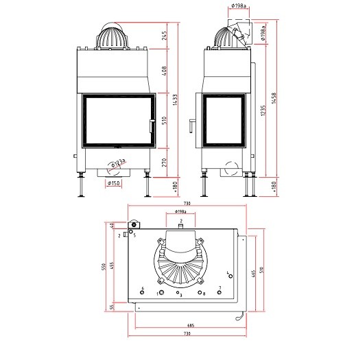 Insert bois SCHMID Ekko W R 67(45)51 s 14,9 kW avec pont, porte pivotante, Hydro