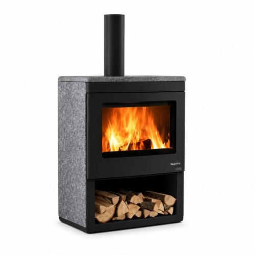 Poêle à bois Palazzetti Nicole avec étagère en bois ouverte 9,1 kW