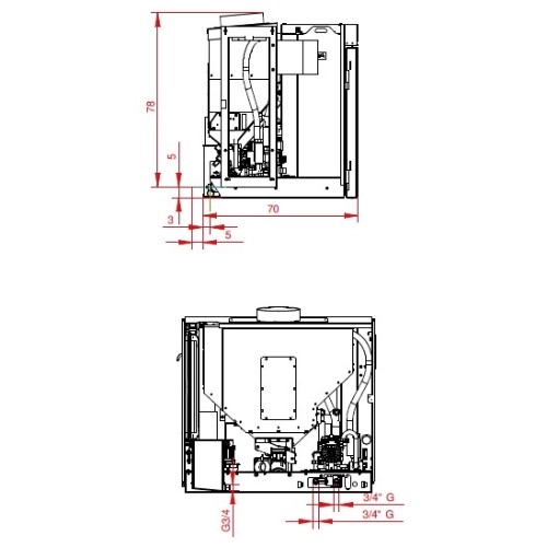 Insert cheminée à pellets Palazzetti Ecofire Idro V24 23,8 kW avec ventilateur d'air ambiant
