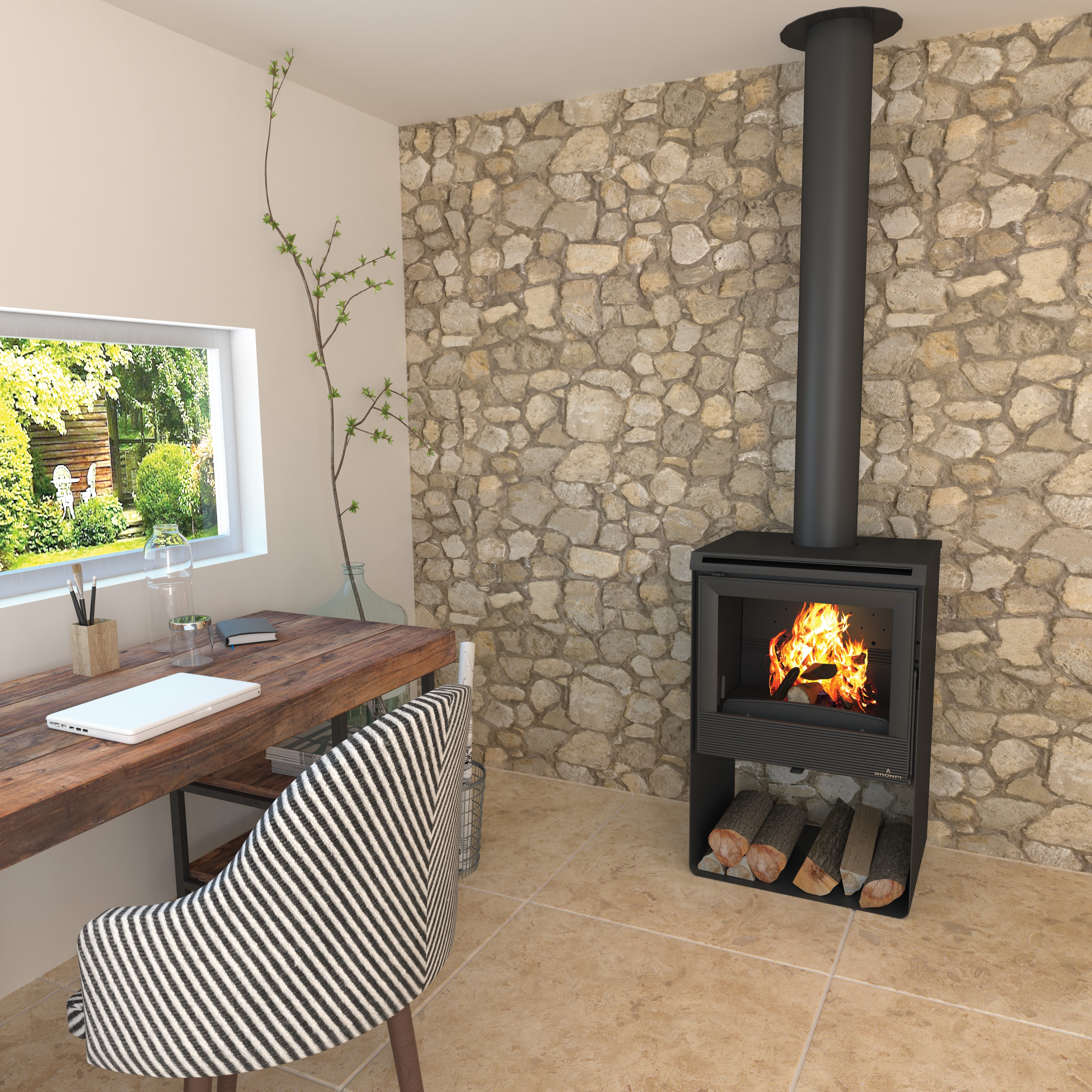 Poêle à bois ventilé silencieux raccordable - BRONPI Croacia - T 9.5 kW