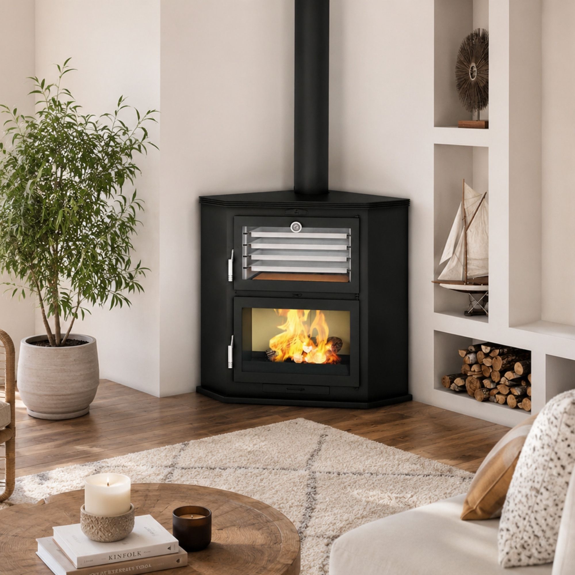 Poêle à bois d'angle avec four - FIREMATIC Texas 10.9 kW