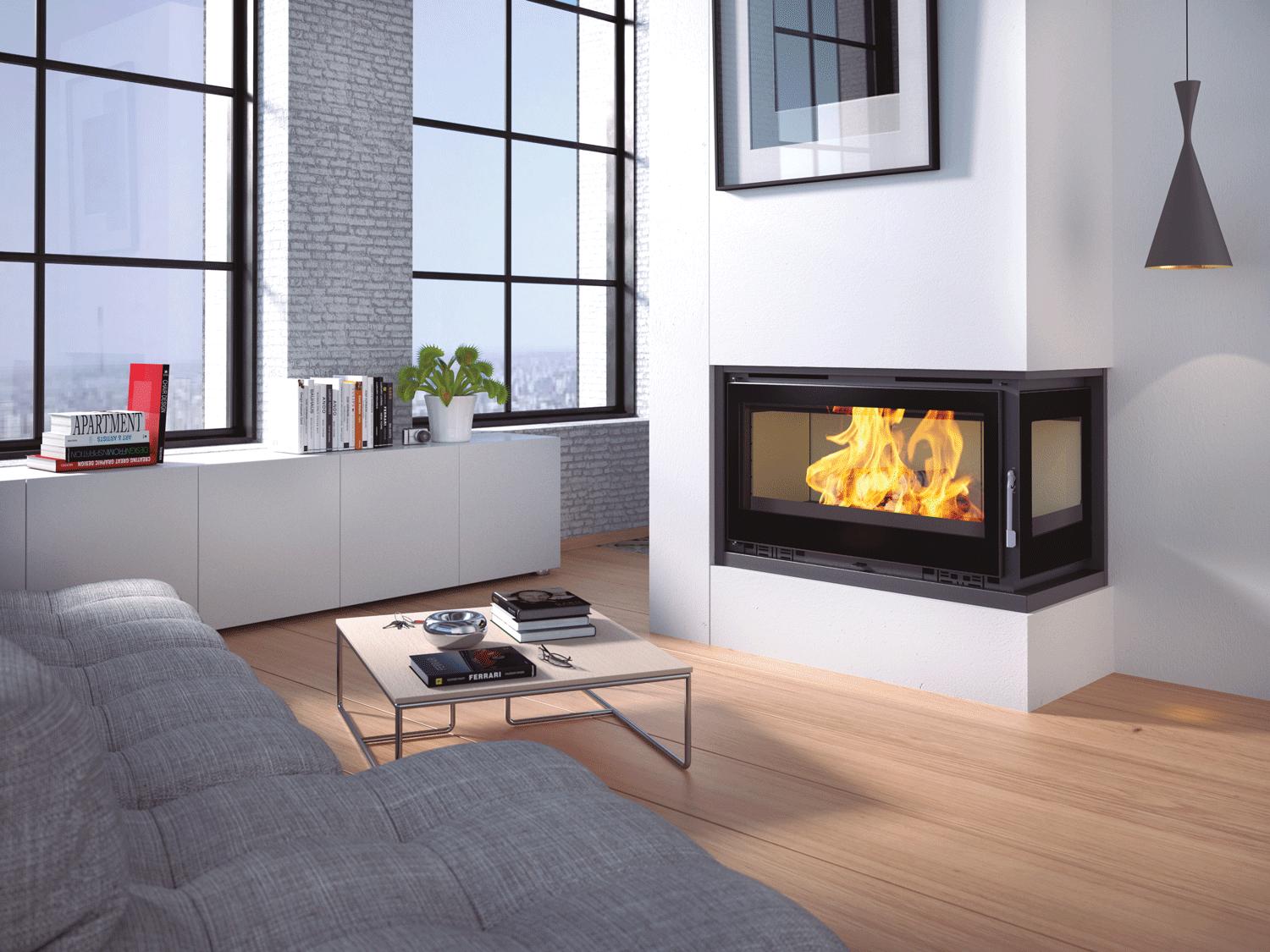 Insert à bois d'angle ventilé - FIREMATIC Eden-D 13.3 kW