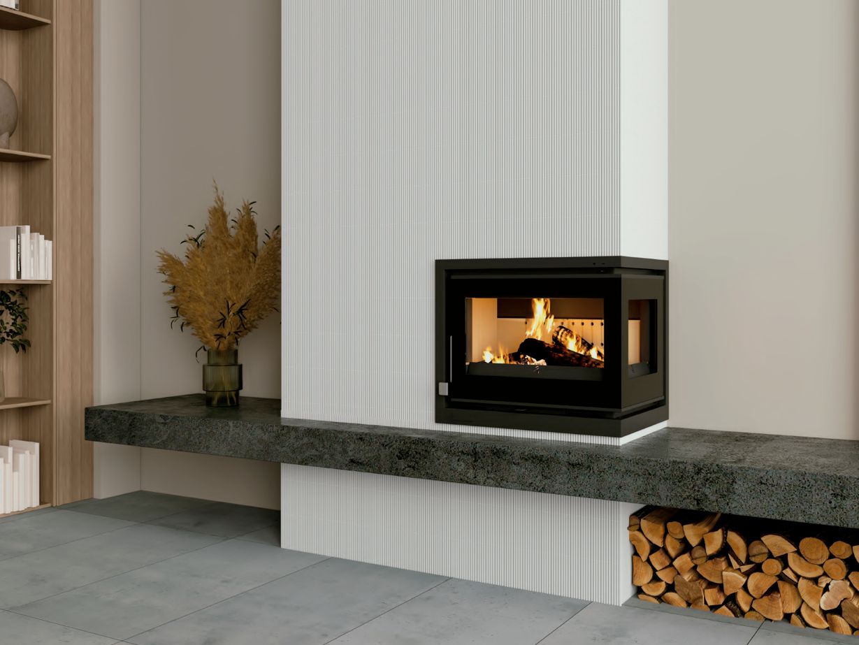 Insert à bois d'angle ventilé - FIREMATIC Lora-D 12.6 kW
