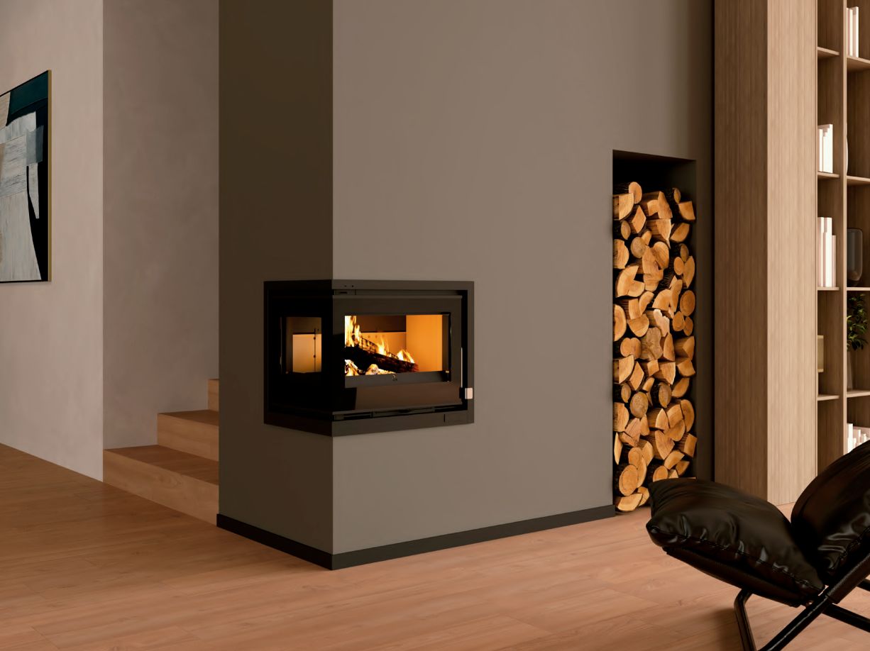Insert à bois d'angle ventilé - FIREMATIC Lora-I 12.6 kW