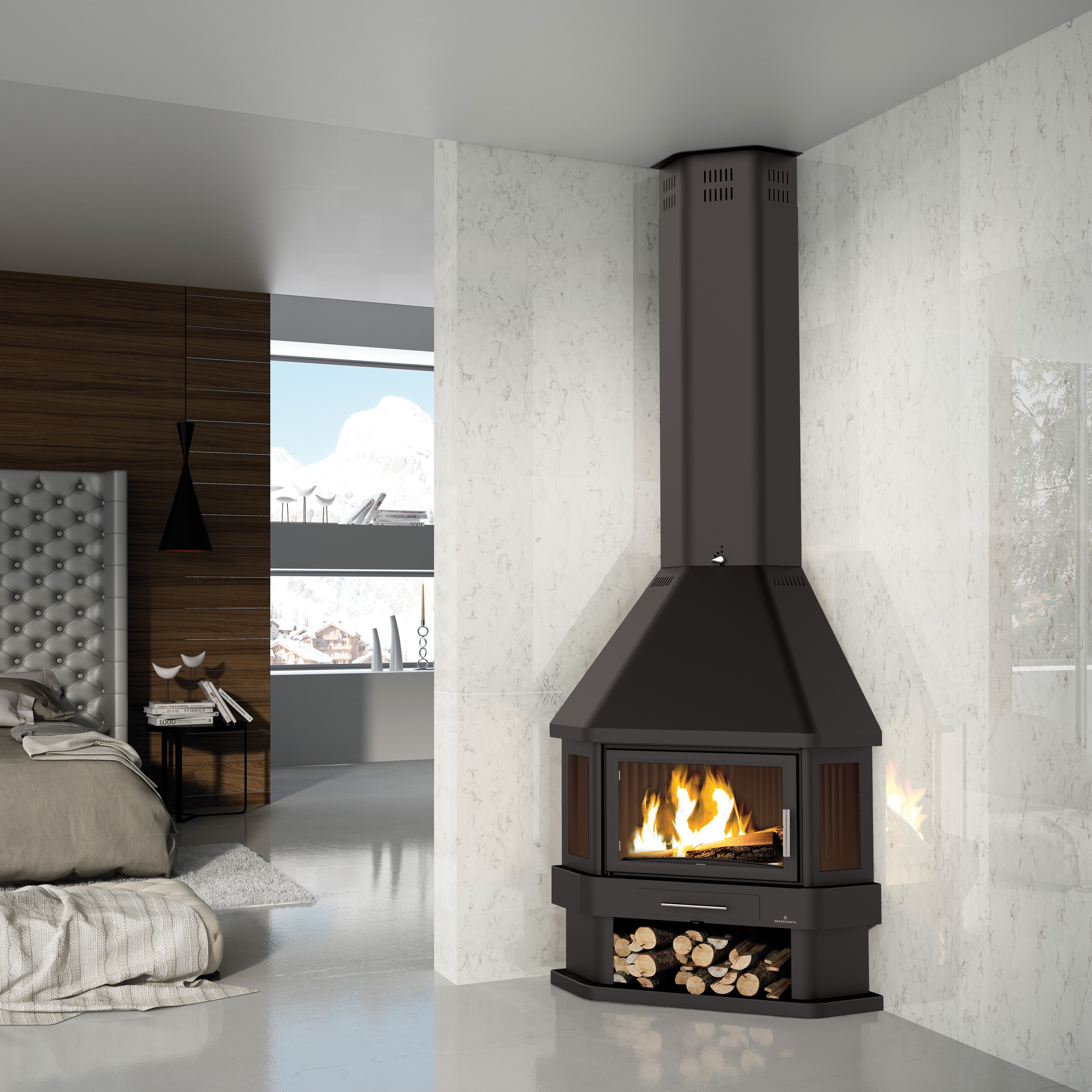Cheminée à bois d'angle - BRONPI Lorca - R 14 kW