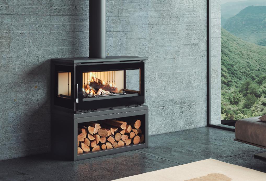Poêle à bois ventilé 3 vitres avec bûcher - FIREMATIC Calgary - M 13 kW