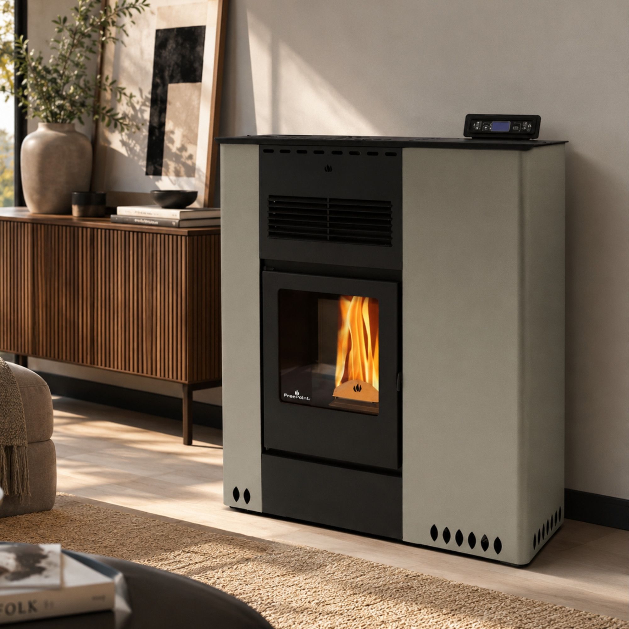 Poêle à granules extra plat - ORIGINE PHEBO Hera Maxi 11.5 kW