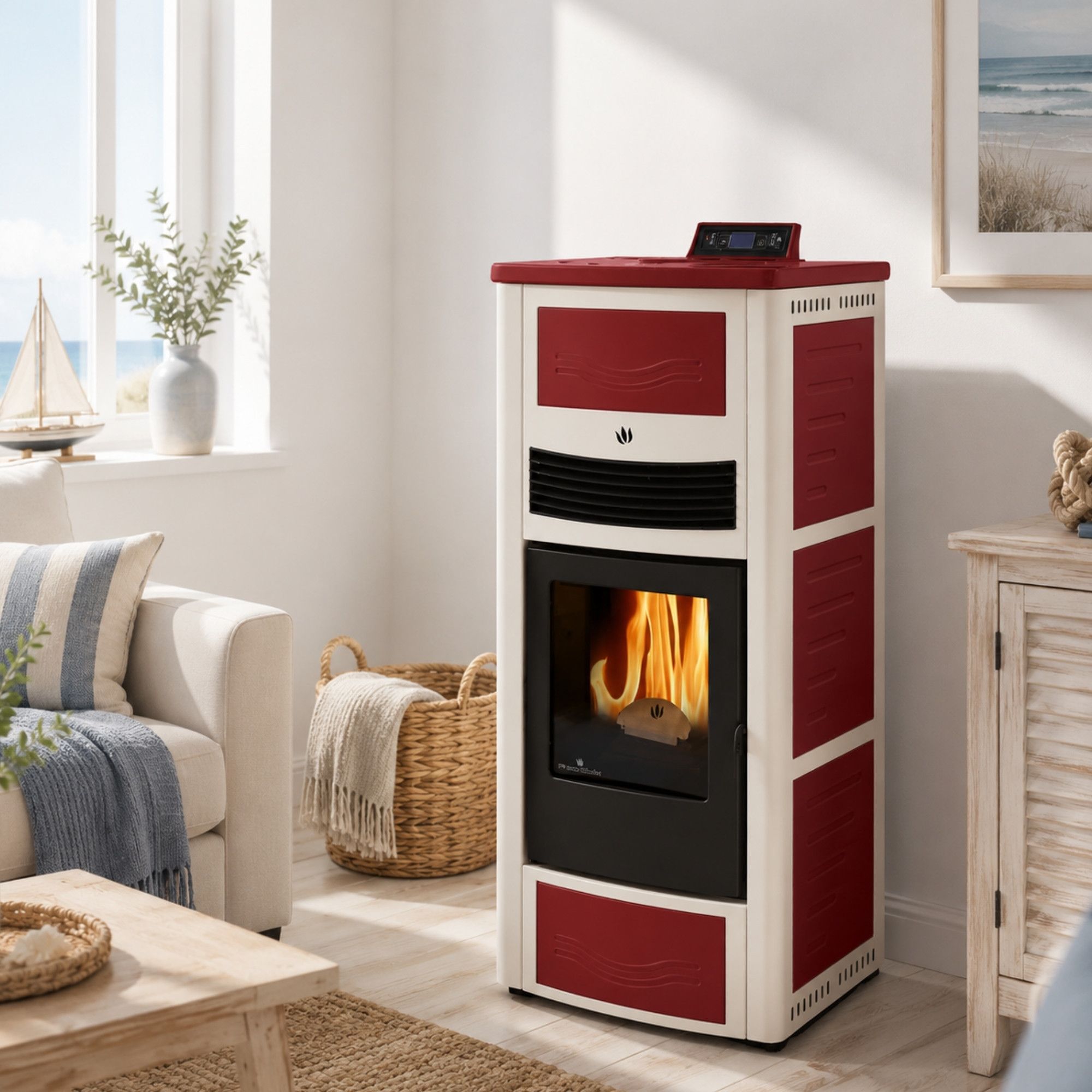 Poêle à granules en céramique - ORIGINE PHEBO Calipso Bicolore 12.7 kW